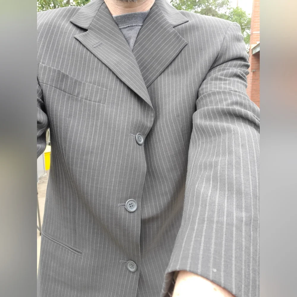 Italian Suit Coat Pinstripe LNC Blazer Tessuti Di Biella 41L (See Measurements)